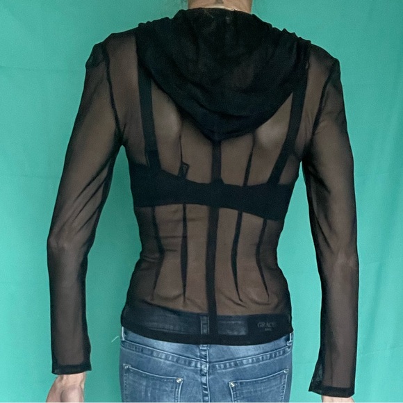Mark Wong Nark sheer hooded 1/2 zip front top - Picture 10 of 16